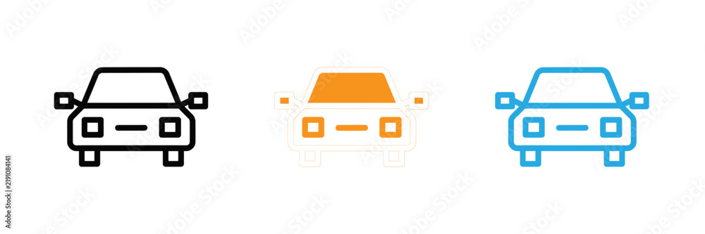 Obraz premium Set of three car icons in black orange and blue line art style