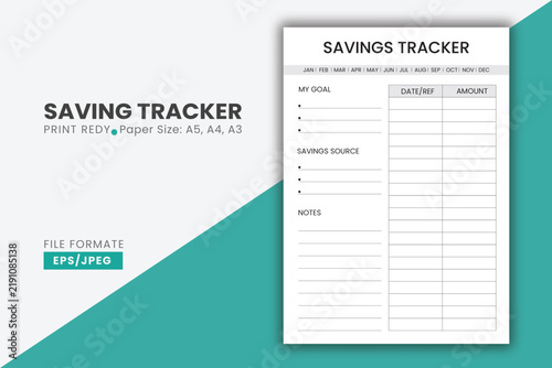 Financial Savings Tracker Worksheet, Debt Payoff and Savings Goal Planner with Notes Section Printable.