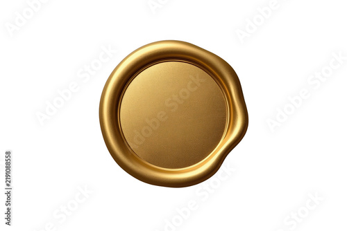 Round golden wax seal with an irregular edge