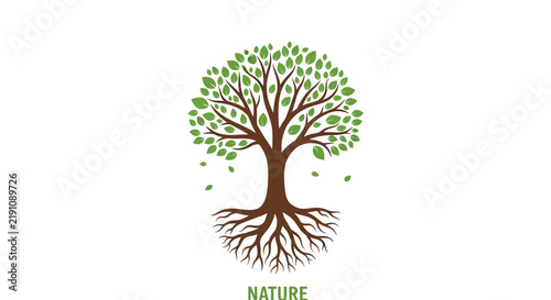 Stylized Tree with Visible Roots and Green Leaves, Symbolizing Nature and Growth