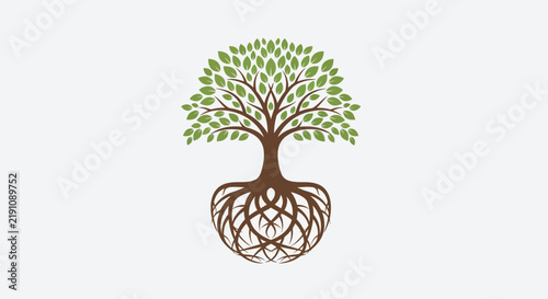 Stylized Tree with Visible Roots, Symbolizing Growth, Nature, and Connection