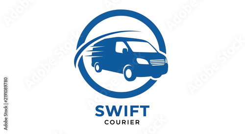 Swift Courier Logo: Blue Van in Motion Inside a Circular Emblem