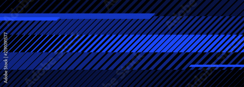 Abstract Blue and Black Tech Background with Diagonal Speed Lines