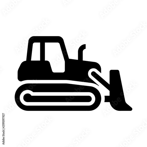 Black bulldozer icon silhouette for construction and heavy machinery industry concepts.