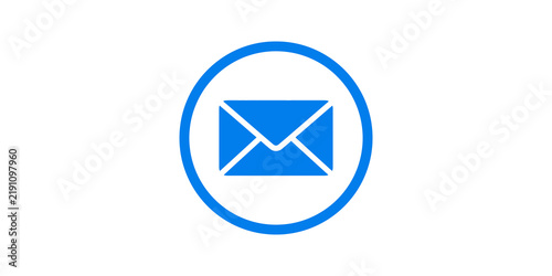 Blue email envelope icon with circle for communication message.