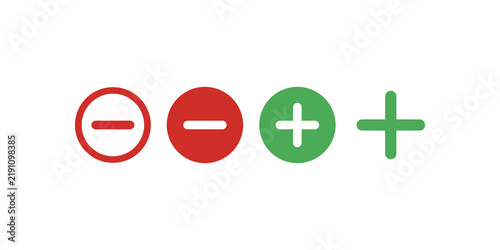 Bild auf Leinwand Plus and minus math operator icons in red and green for ui navigation