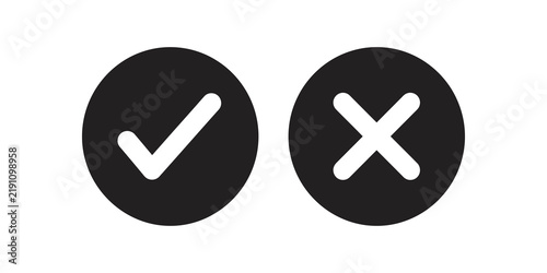 Fotografía Checkmark and cross mark black circles for choice and feedback design