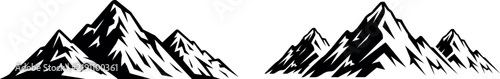 Mountain range silhouette vector collection set featuring snow capped peak ridges and outdoor landscape elements