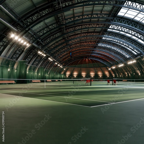 Indoor Tennis Courts in Modern Sports Hall