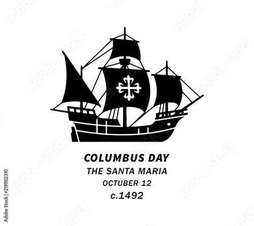 Quadro su tela Happy columbus day celebration graphic with sailing ship and stars, columbus