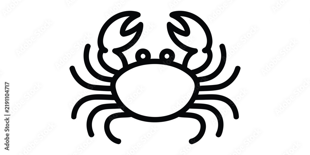 Fototapeta premium Simple black outline icon of a crab