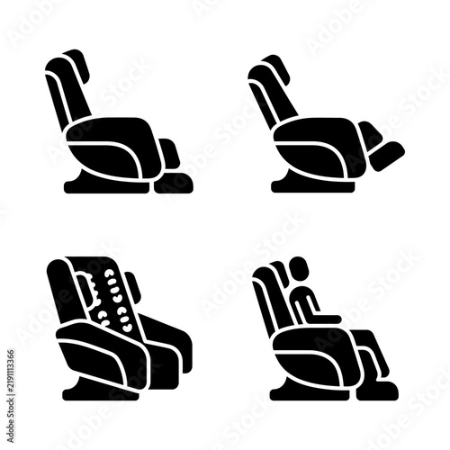 Massage chair icon set showing different reclining positions and user comfort features.