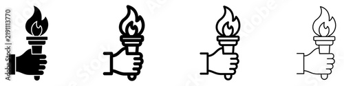 Human hand holding a burning torch solid glyph icon