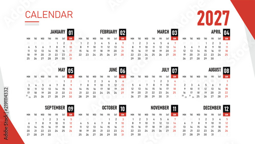 CALENDAR of 2027 template