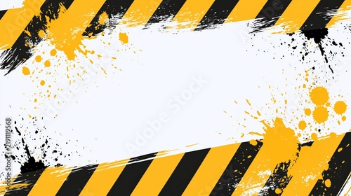 Diagonal stripes with paint splatters create a dynamic background.
