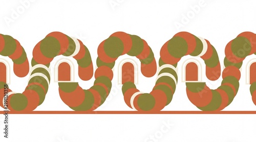 Retro geometric divider with textured earthworm shape passing through arches