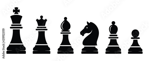 Foto Chess Vector Icons Featuring King, Queen, Pawn, Knight, and Rook in Black Silhou