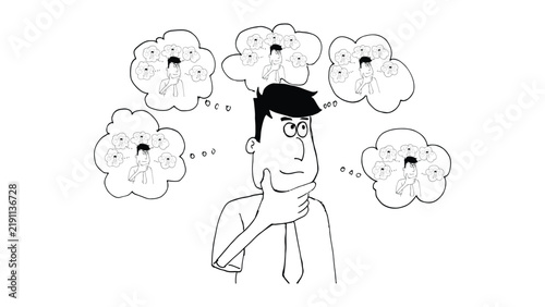 Foto Businessman thinking in recursive thought bubbles vector illustration line art