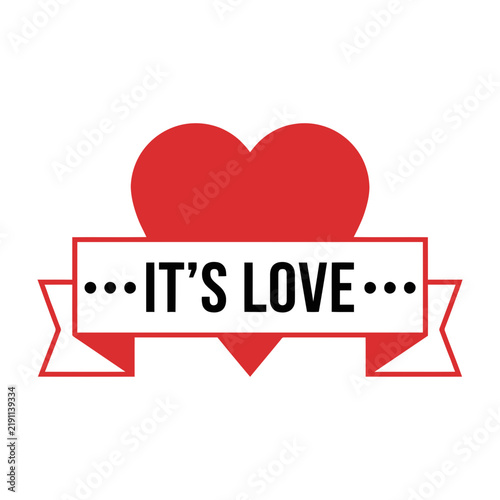 Canvastavla Red heart with it's love text on white background