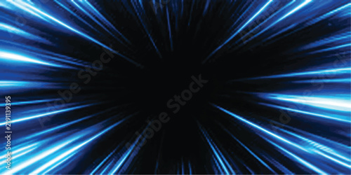 Fast moving blue light lines creating radial speed blur background with abstract background velocity technology movement wallpaper particle dimension electric