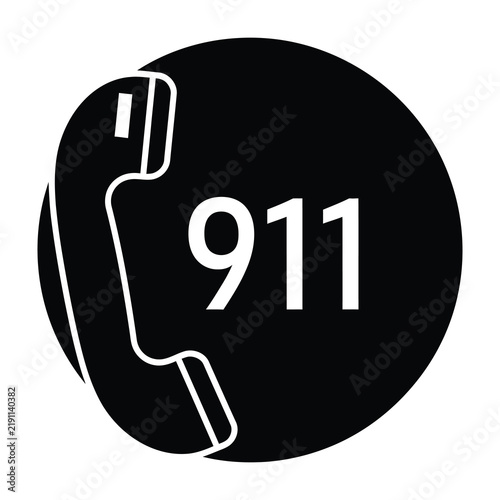 911 emergency phone number icon black circle white text