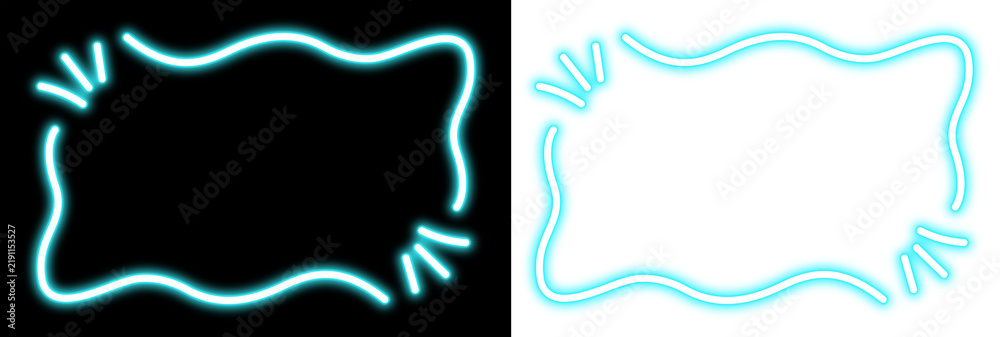 Fototapeta premium Cyan neon light abstract organic shaped speech bubble frame vector illustration isolated on transparent background