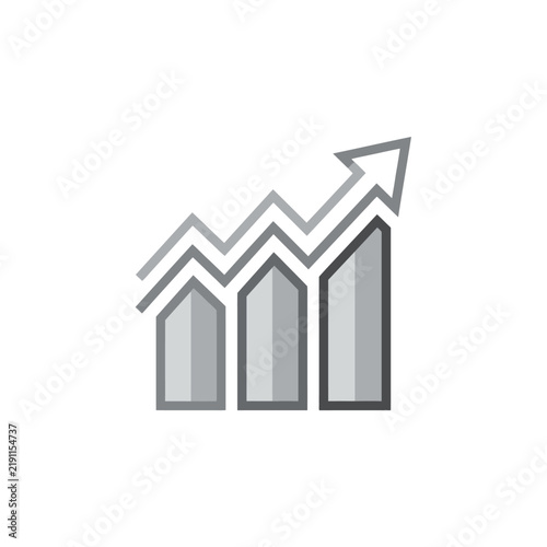 Gray bar chart with rising arrow showing growth.