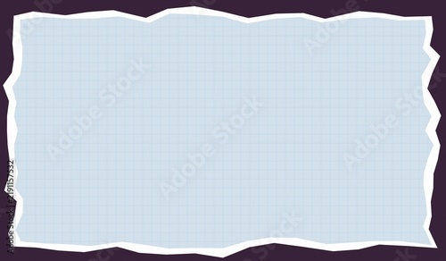 Paper Sheet with Grid Background, Torn Edges, Blue Tone, Graph Paper Texture, Blank Note Page Design. and Ripped Paper