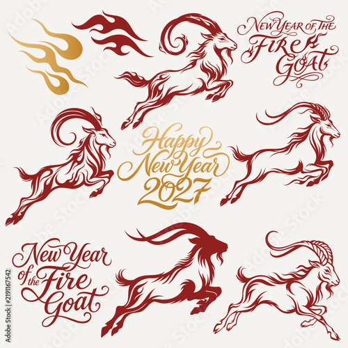 Chinese New Year of the Fire Goat 2027. Lunar Zodiac Symbol