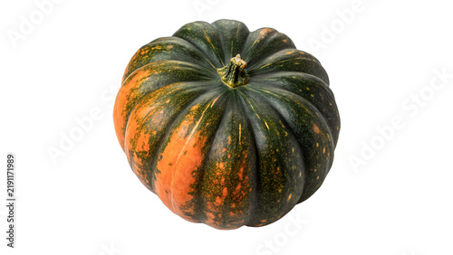 Whole organic green and orange pumpkin squash isolated on transparent background.