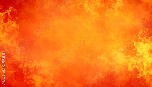 Abstract orange fire background texture, red border with fiery yellow flames and smoke pattern, halloween fall or autumn colors of orange red and yellow.