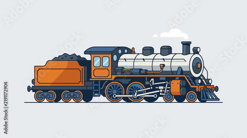 Vintage steam locomotive with coal tender on light background