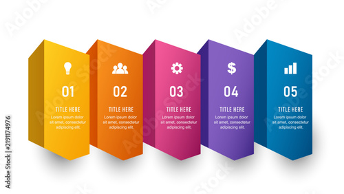 Colorful 5 options colorful 3D vertical block process infographic template vector graphic