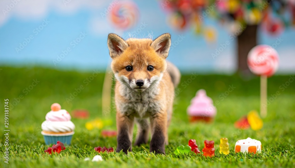 Obraz premium Red Fox Standing in a Green Grassy Field in Nature Wildlife Habitat, Vulpes Vulpes Mammal with Fluffy Red Fur Outdoors in the Wild