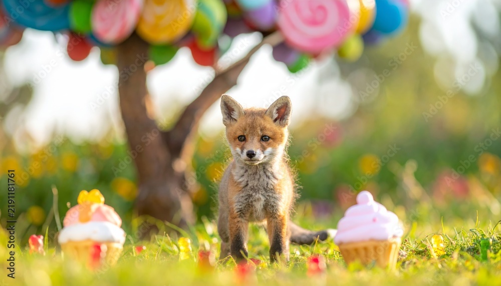 Obraz premium Red Fox Standing in a Green Grassy Field in Nature Wildlife Habitat, Vulpes Vulpes Mammal with Fluffy Red Fur Outdoors in the Wild