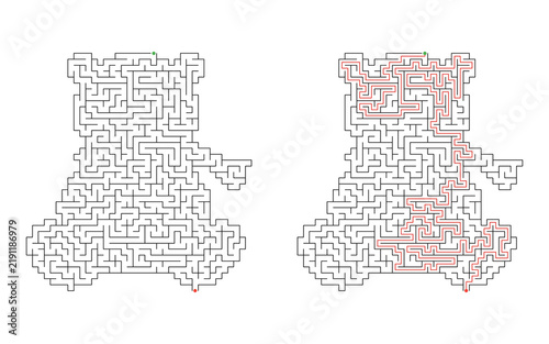 Fotografía Teddy bear wearing scarf shaped maze puzzle with solution path, printable winter