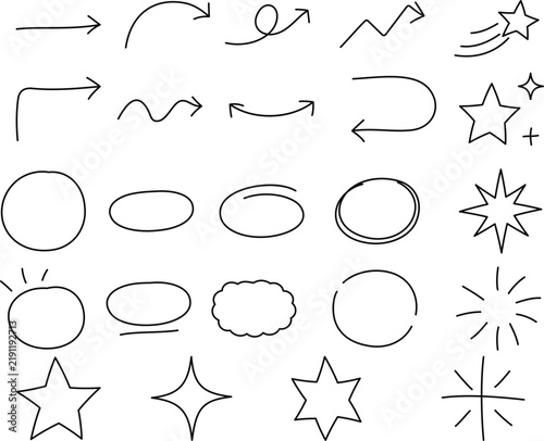 Hand Drawn Arrow and Circle Doodle Set, Scribble Outline Vector Elements