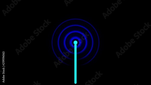 Glowing cyan blue neon light line vertical animation on black background