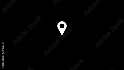 Simple white location pin icon symbol on a dark black background