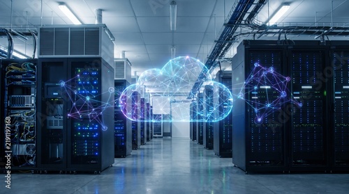 Plakat Cloud computing concept in a modern data center server room