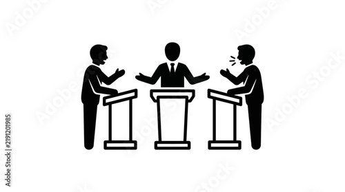 фотографія Black and white icon of a political debate with a moderator and two candidates