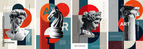 Stylish illustrations featuring half‑tone antique statues and geometric shapes. For posters, design, T‑shirt printing, etc