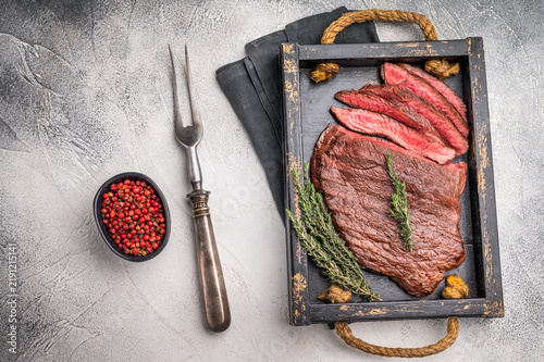 Cuadro en lienzo Close up of a perfectly grilled rump or top sirloin beef steak, highlighting its tenderness and flavorful crust, ideal for meat enthusiasts