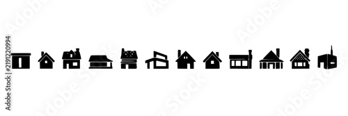 Residential Home Icons Set, Minimalist Design, Modern Architecture. Housing Concept, Real Estate Illustration