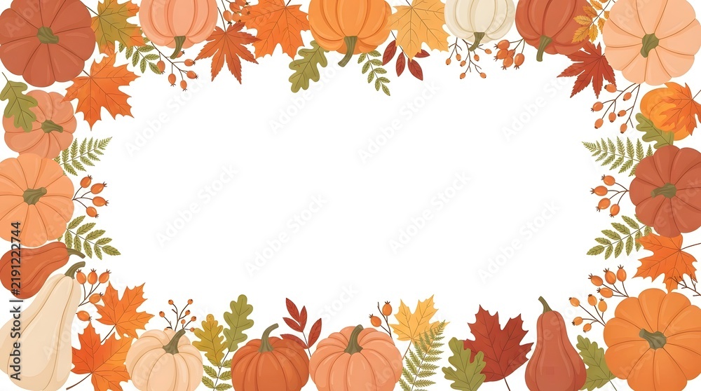 Fototapeta premium A beautiful watercolor thanksgiving banner featuring a festive frame of pumpkins autumn leaves and seasonal foliage perfect for holiday invitations greeting cards and social media