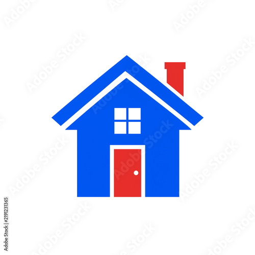 Classic house icon featuring red door, chimney, building structure, real estate property vector graphic art for modern architecture project