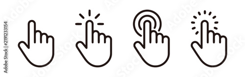 Hand click gesture icons representing selection and interaction in web user interface design with selection interface interactive isolated application computer navigation function software