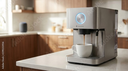 Compact Domestic Espresso Coffee Machine on Bright Modern Countertop
