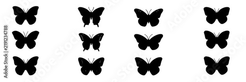 Butterfly Silhouettes Set, Minimalist Nature Icons, Vector Design Elements Featuring Graphic, Illustration