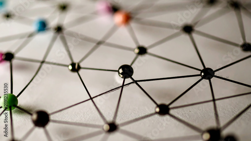 Network connections with colorful nodes and linked lines